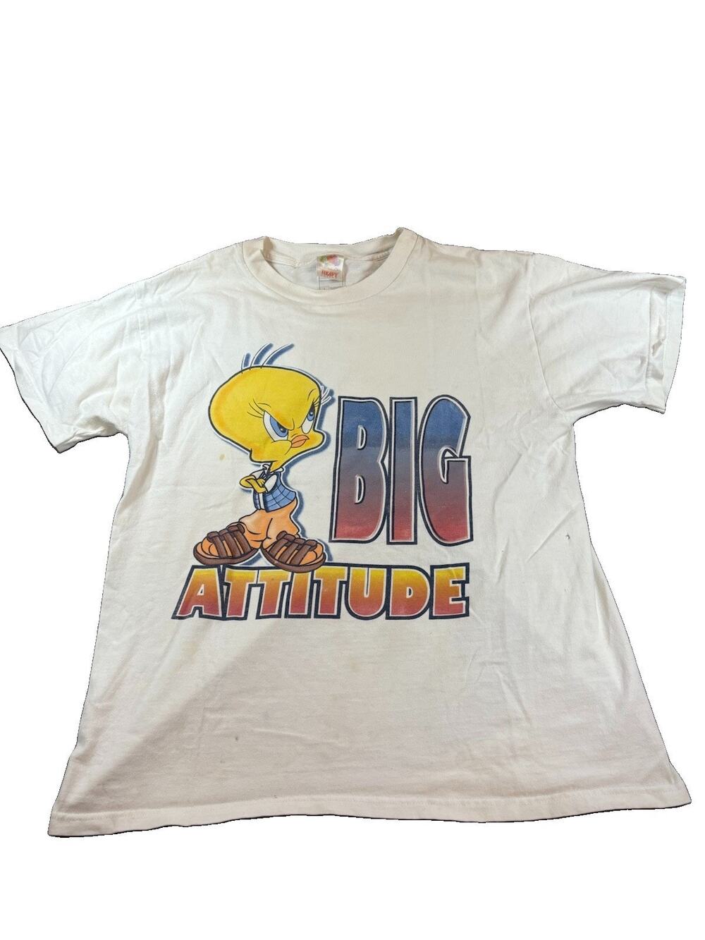 Vintage Tweety Bird Big Attitude T Shirt Mens L White Looney Tunes Y2K 90s